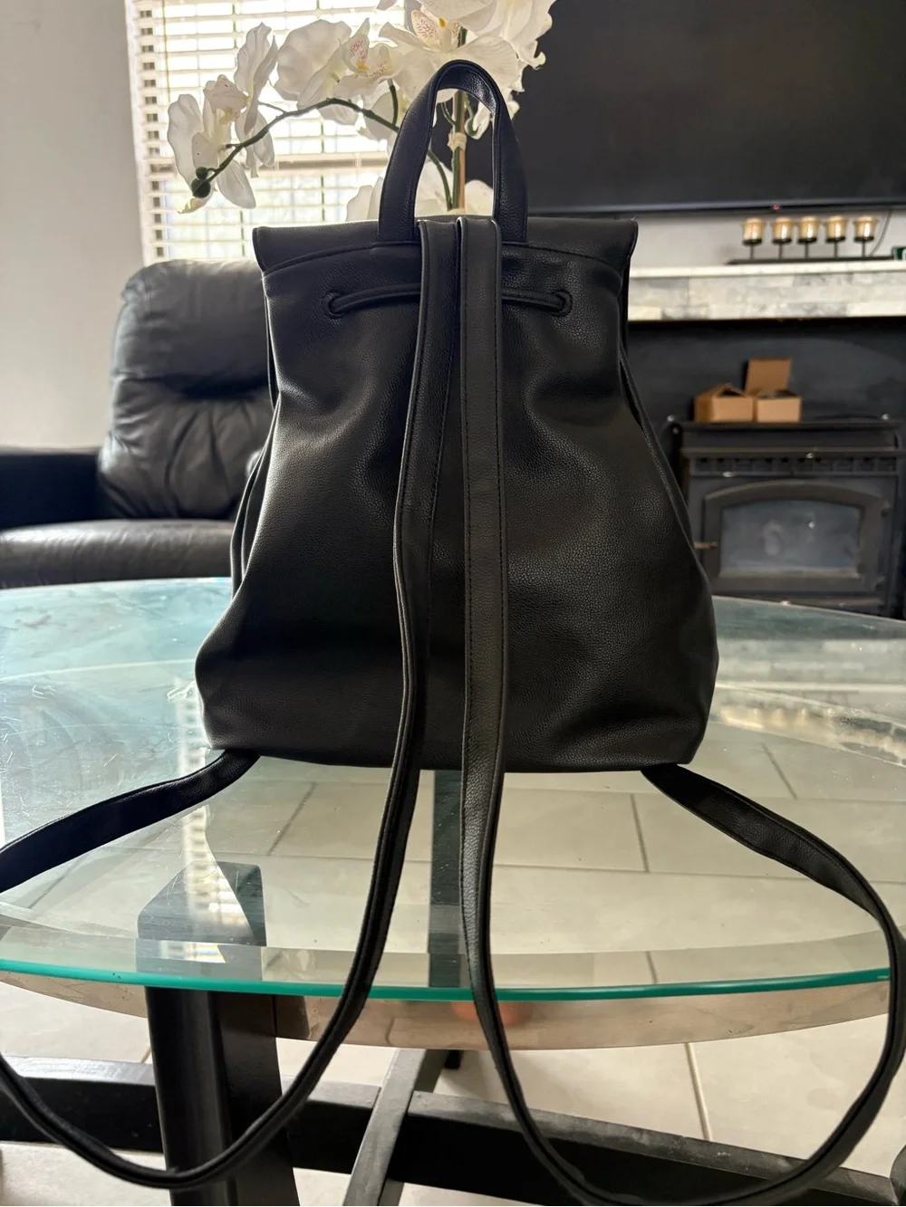Victoria's Secret Black Drawstring Flap Backpack
